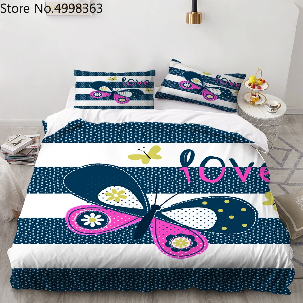 Комплект постельного белья с бабочками для девочек розовый желтый Бабочка