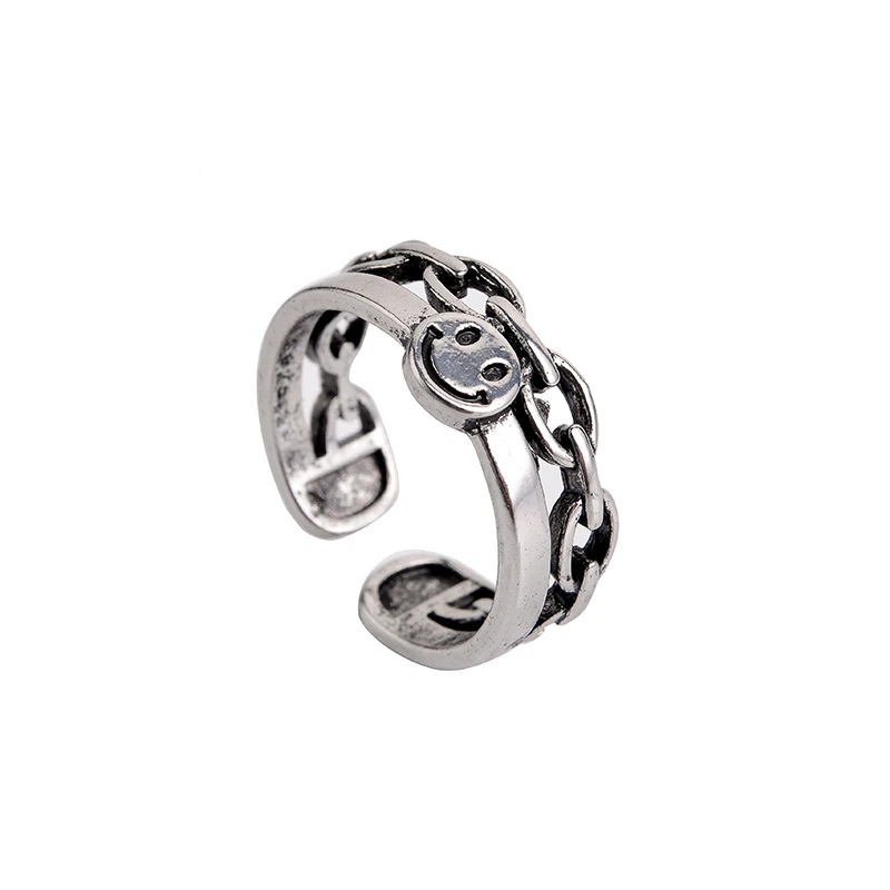 

Punk Ancient Silver Color Happy Smiling Face Open Rings For Women Adjustable Stackable Link Twisted Ring Fashion Jewelry A835