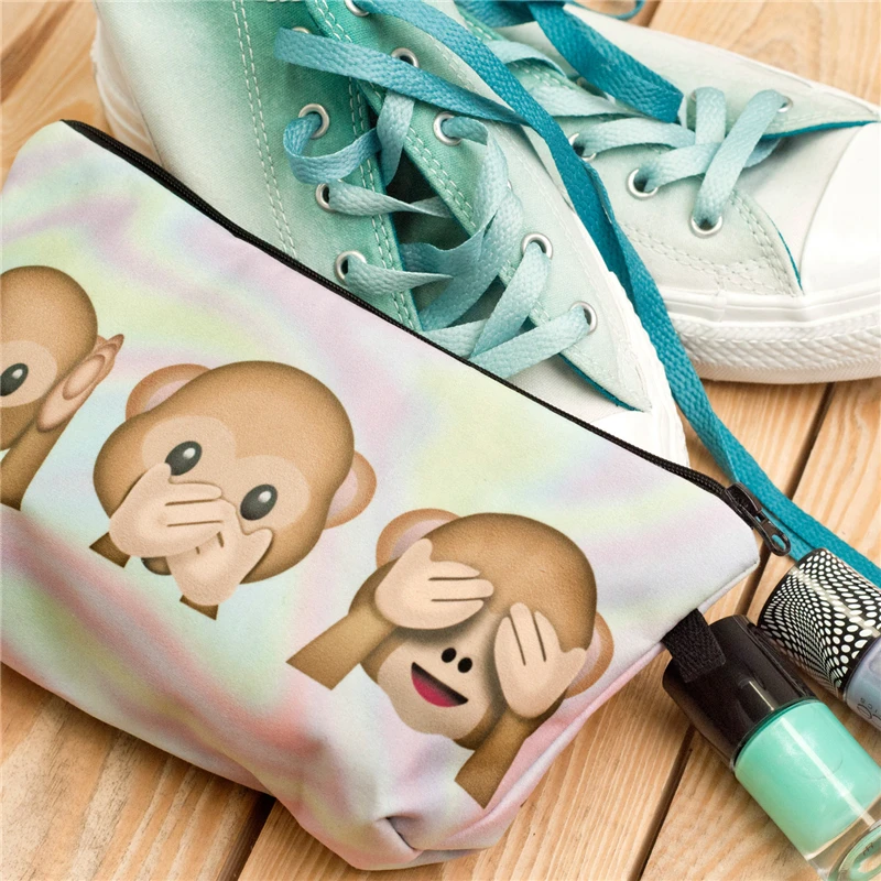 New Women Cosmetic Bag Zipper Neceser Portable Holo Monkeys Makeup Bag Organizer 3D Prints Bolsa feminina Travel Toiletry Bag images - 6