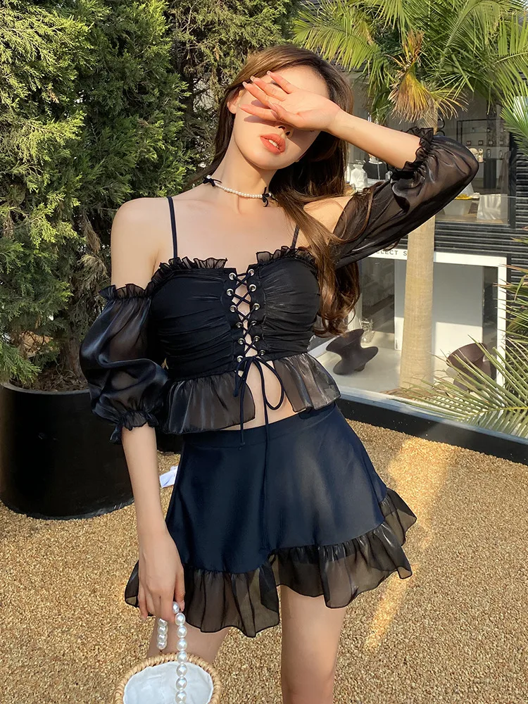 

Tankini Swimwear For Women 2021 Sexy Swimsuit Female Separate Women's Bikini Mayo Girl New Fairy 3 Cover Polyester Solid Dailou