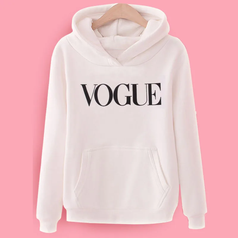 Vogue Принт толстовки с капюшоном надписью Мода 2020 длинным рукавом Для женщин