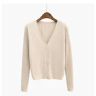 Женский кардиган, однотонный Повседневный свободный свитер с V-образным вырезом на осень, свитер Харадзюку