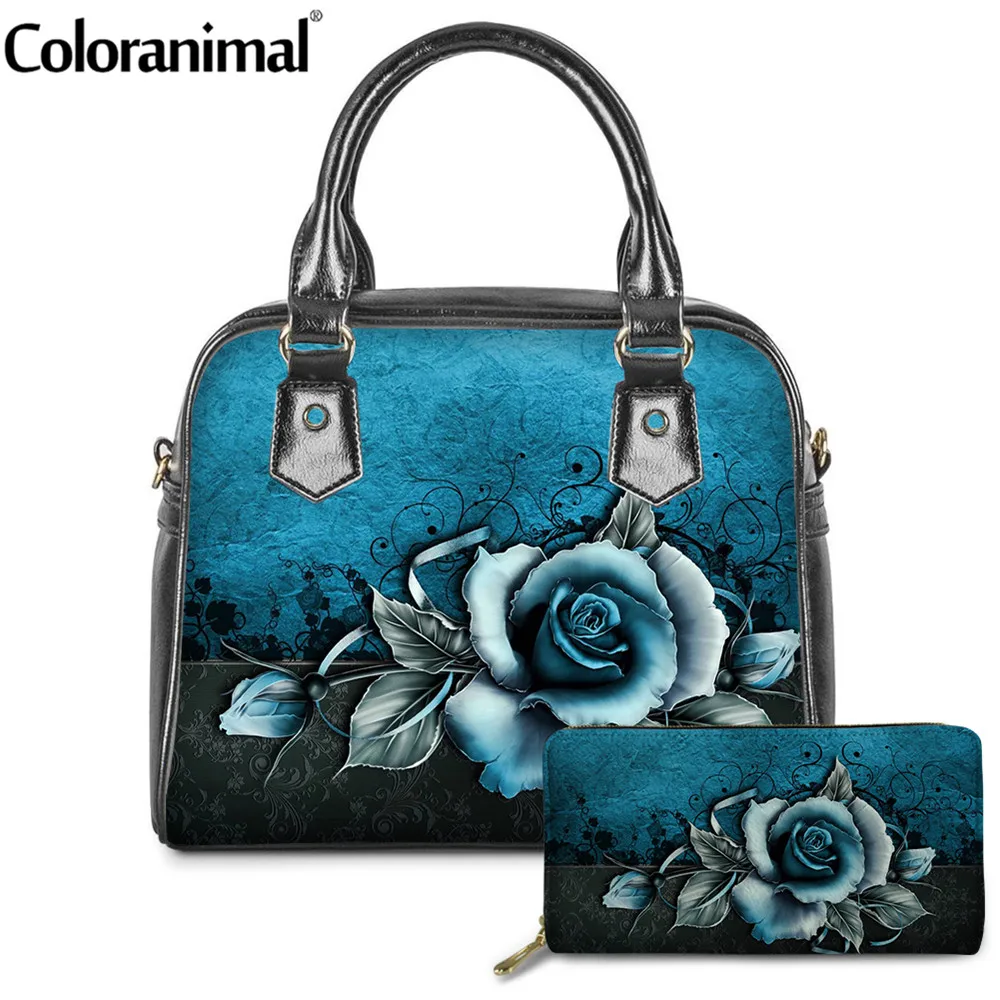 Coloranimal для женщин 2 шт./компл. Сумки из натуральной кожи кошелек красивая роза с