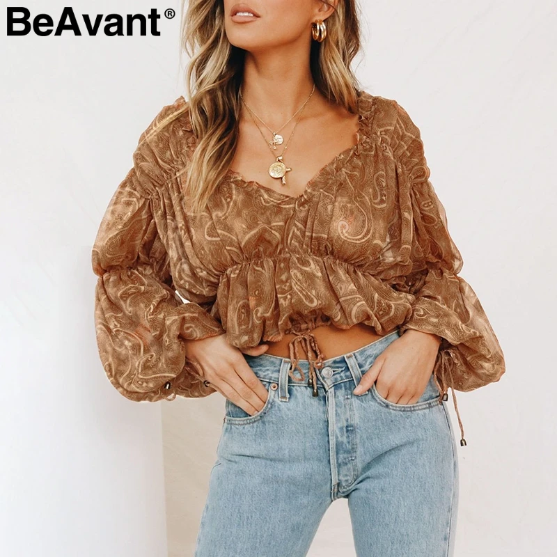 BeAvant винтажная шифоновая блузка с рюшами Женская эластичная высокая талия