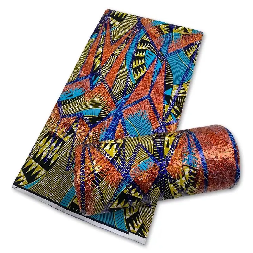 

2021 Nigerian Sequins Ankara Material High Quality African Sequins Wax Fabric Printed Patchwork Women Dress Sewing 6 Yards F9-13
