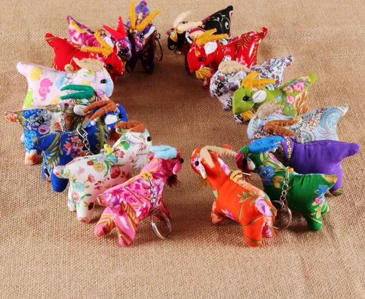 10pcs/lot Thai handmade fabric lamb keychain Animal Sheep key chain bohemia bag charm keyholder ethnic jewelry keyring | Украшения и
