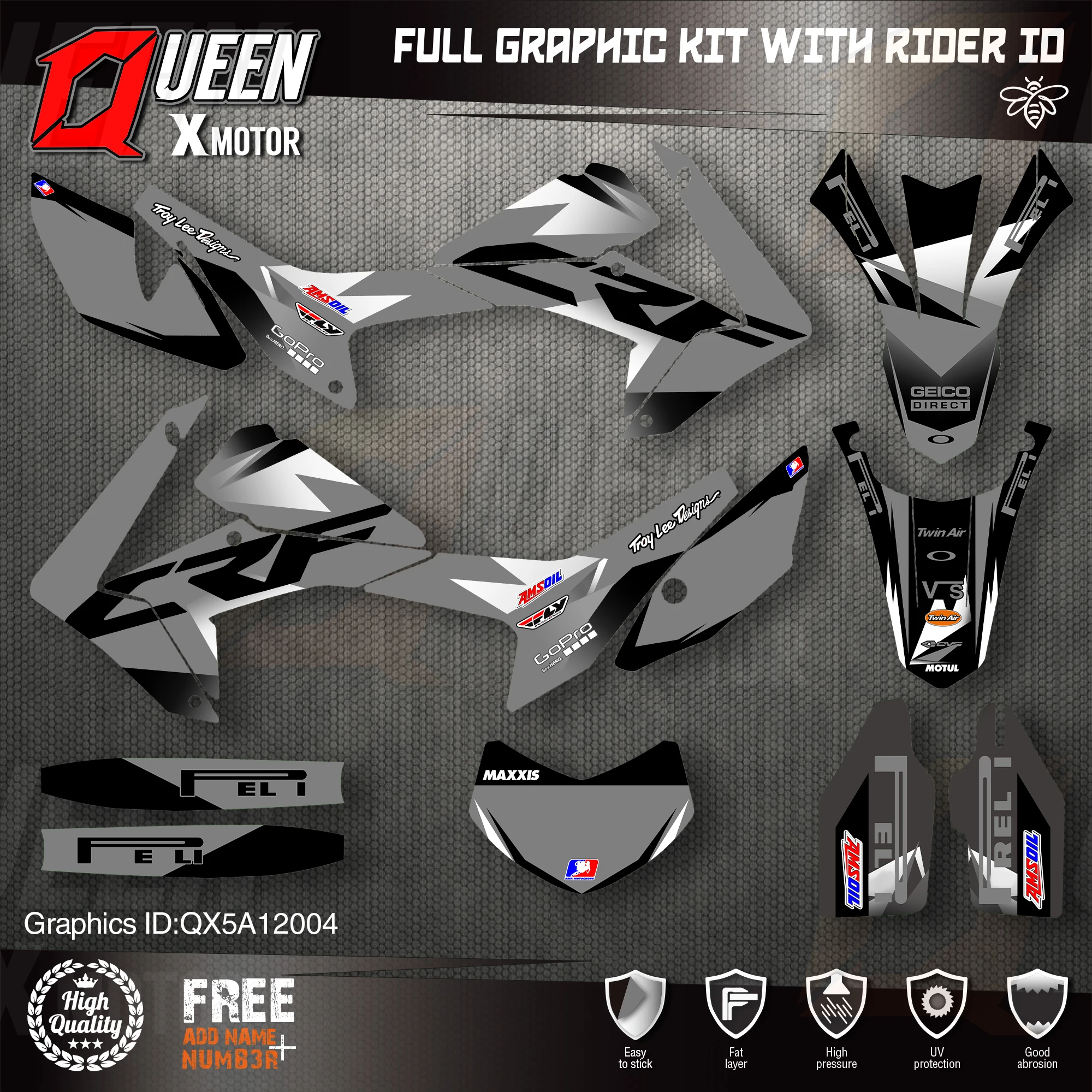 

QUEEN X MOTOR Custom Team графические фоны, наклейки, Набор наклеек для HONDA 2012-2015 2016 2017 2018 2019 CRF250L 004