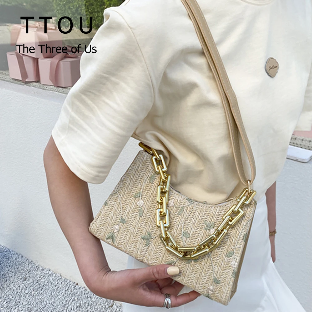 

Woven Straw Underarm Shoulder Bags For Women 2021 New Fashion Simple Crossbody Bags Leaves Pattern Female messenger Handbags