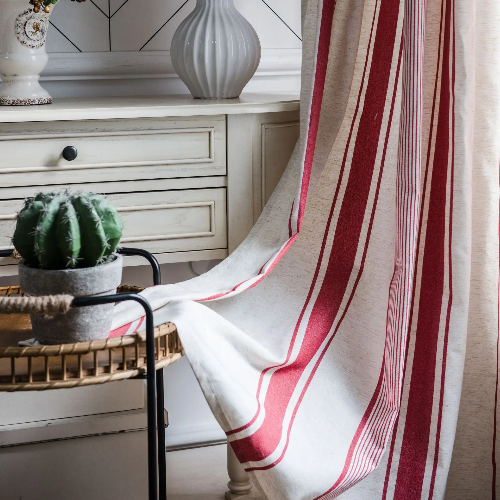 

Red Blue Striped Curtains Kitchen Blinds Semi-blackout Curtains Window Valance Curtains for Living Room Backdrop Curtain L220cm