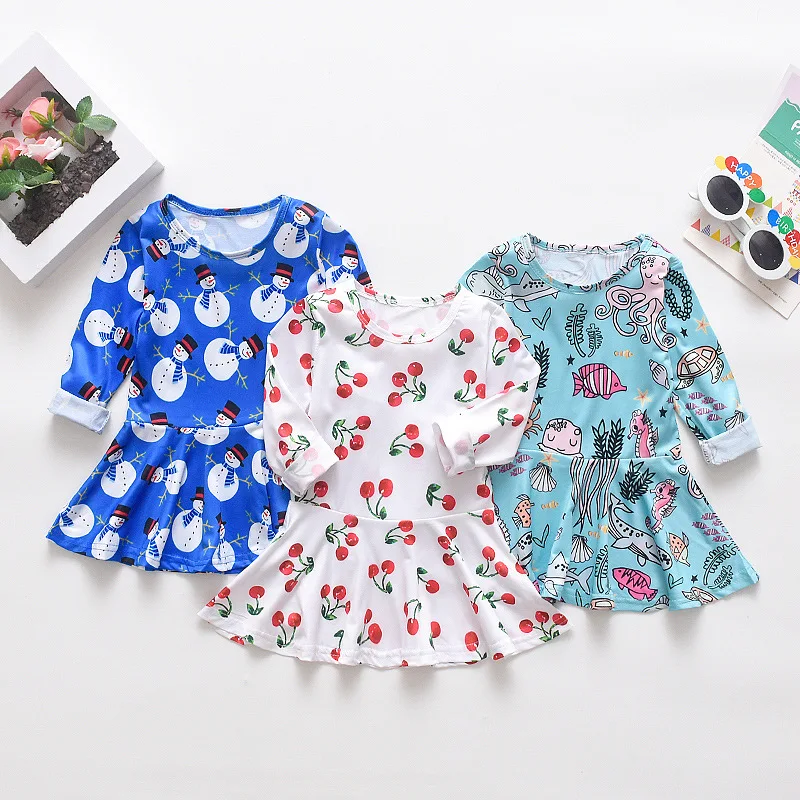 Платье принцессы с рождественским принтом для девочек одежда маленьких на День