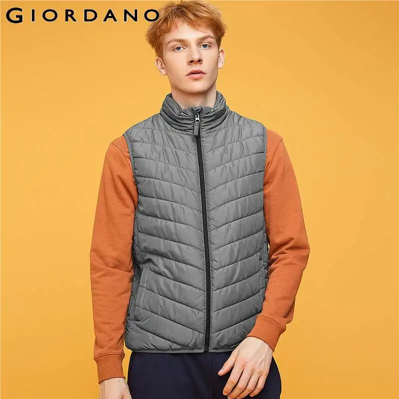 Giordano мужские куртки со стоячим воротником, без рукавов, стеганая куртка Homme с двойным карманом на молнии, Теплая мужская куртка, 01079724