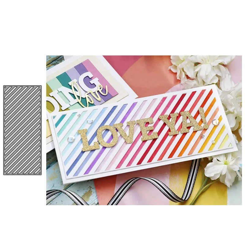 

JC Slanted Veins Rectangle Frame Metal Cutting Dies for Scrapbooking Die Cut Stencil Mould Blade Punch Card Making Craft Decor