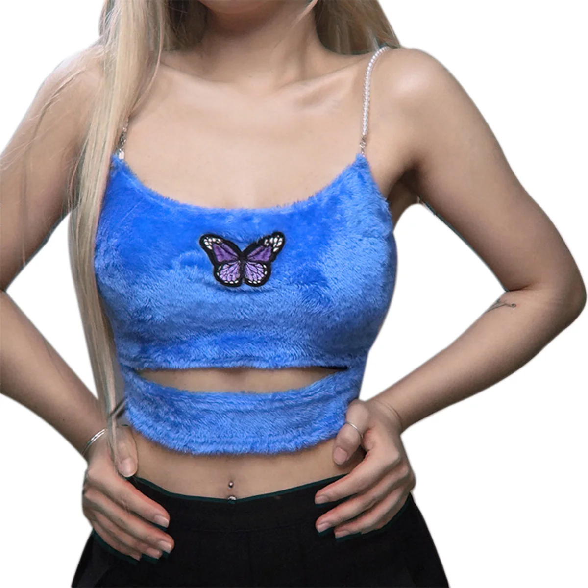 

Women Sexy Pearl Strap Slash Neck Crop Tops Butterfly Sleeveless Bodyscon Summer Velvet Slim Tank Clubwear Bustiers Corsets