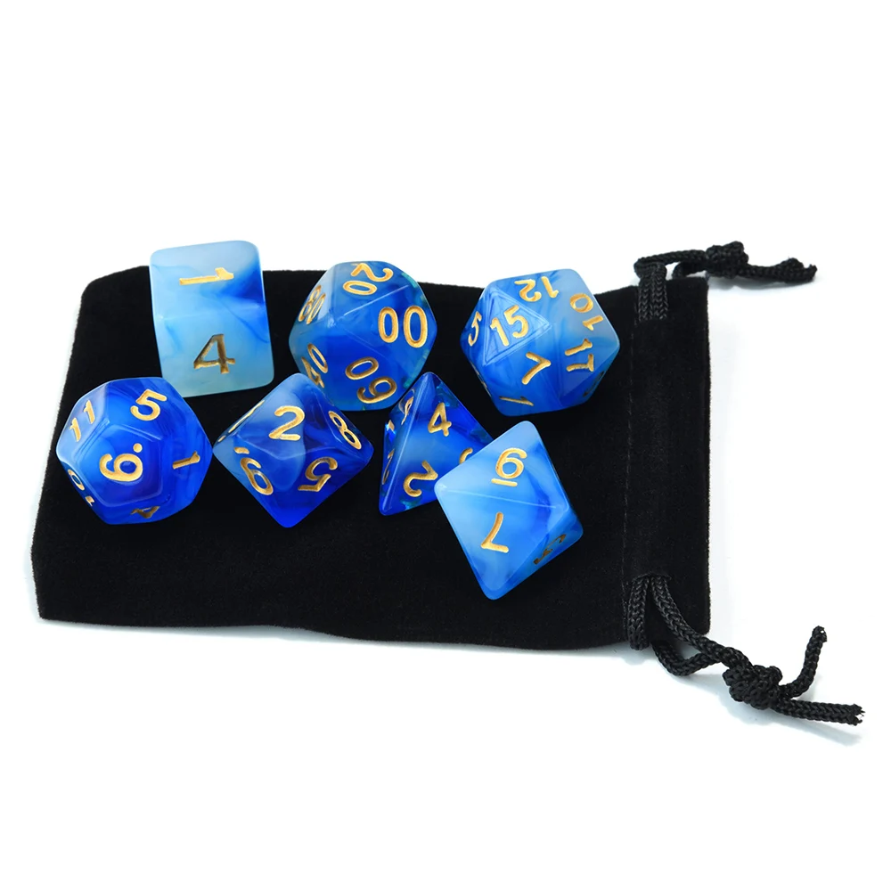 Набор прозрачных игральных костей двух цветов для DnD ролевой игры MTG с чёрный