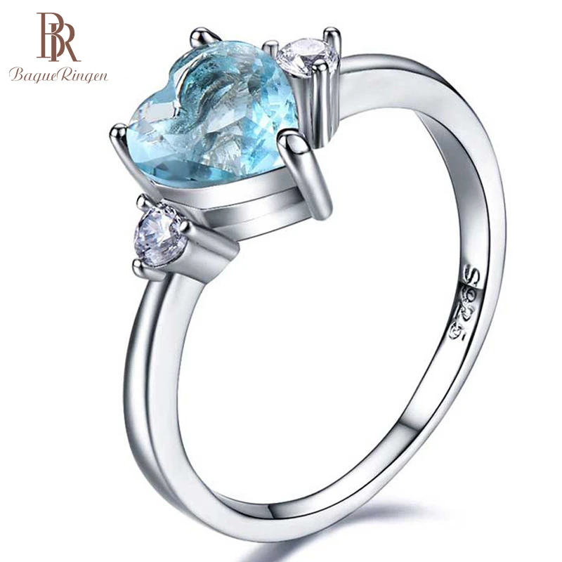 Кольцо Bague Ringen в форме сердца, Настоящее серебро, 925, кольцо с сапфиром, Gestone, обручальное кольцо Cocktail, ювелирное изделие, подарок