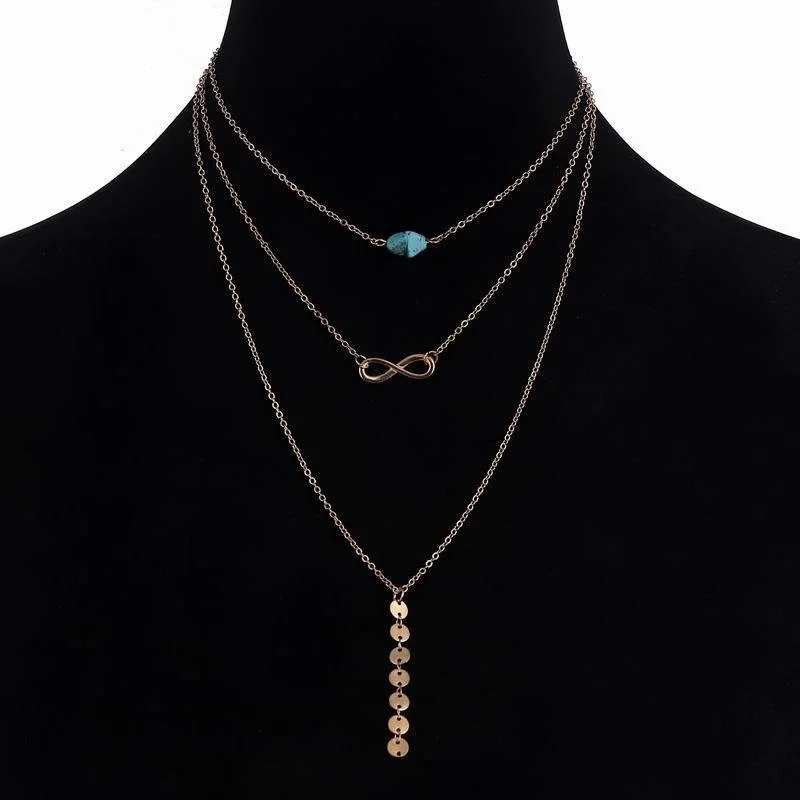 Бирюзовое многослойное ожерелье ed 3-слойное изысканное колье цепочка