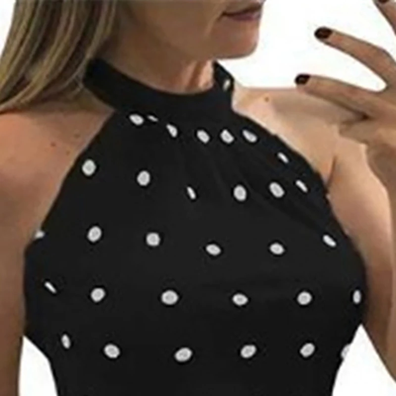 

5XL Summer Women's Plus Size T Shirts Casual Polka Dot Print Sleeveless Halter Vest Top Sexy Slim Fit Oversized Corset Tank Tops
