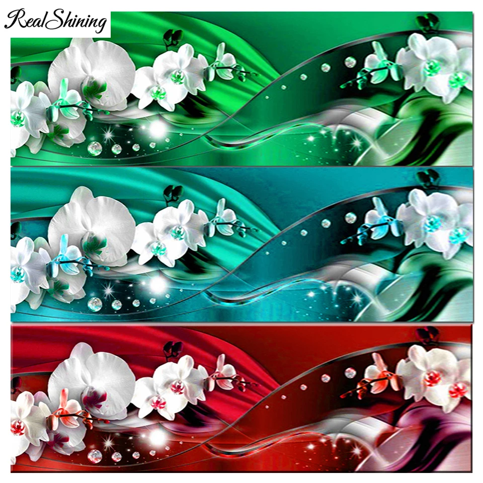 Большая алмазная живопись фиолетовые зеленые синие красные орхидеи цветы полная