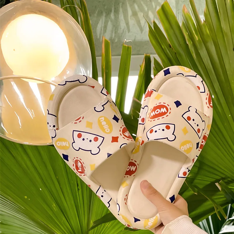 New PVC Cartoon Pattern Comfortable Slippers Men And Women Home Bathroom Bathing Couples Non-slip Home Sandals And Slippers