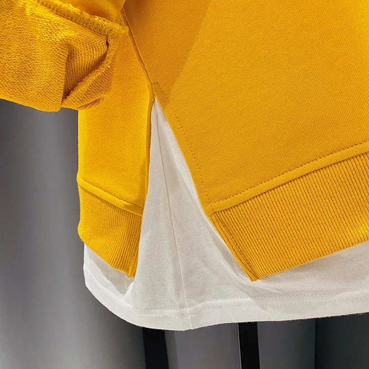 

2021 Popular Fake Two-Piece Sweatshirts Women's Loose Korean-Style Mid-Length Trendy Spring Round Neck Hoodie Students Top