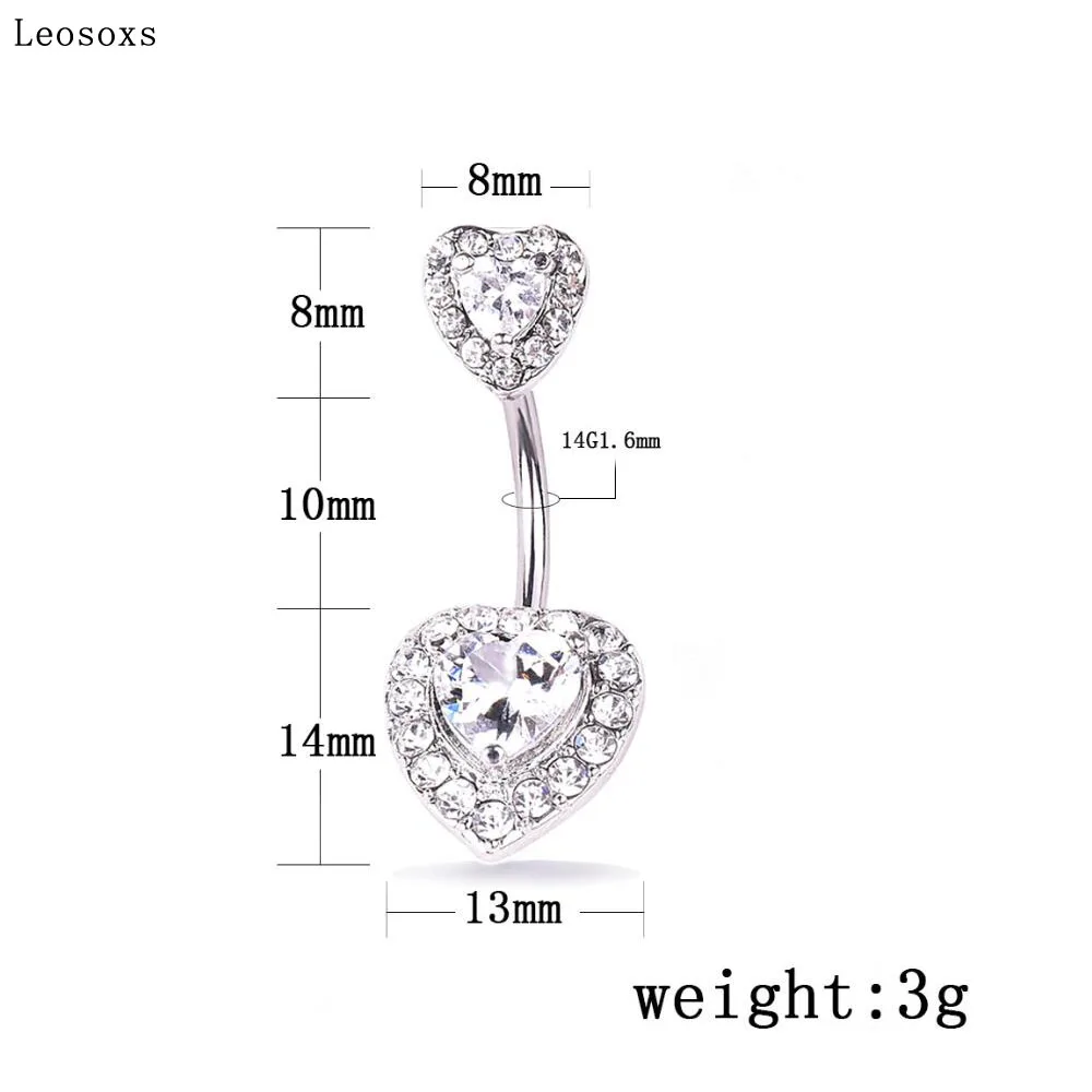 

Leosoxs 1piece European and American new sexy double love navel ring peach heart navel nail belly rings