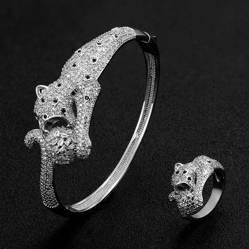 

Ювелирные изделия Zlxgirl Классический Леопардовый медный браслет с кольцом, ювелирные наборы из циркония, женский и мужской свадебный брасле...