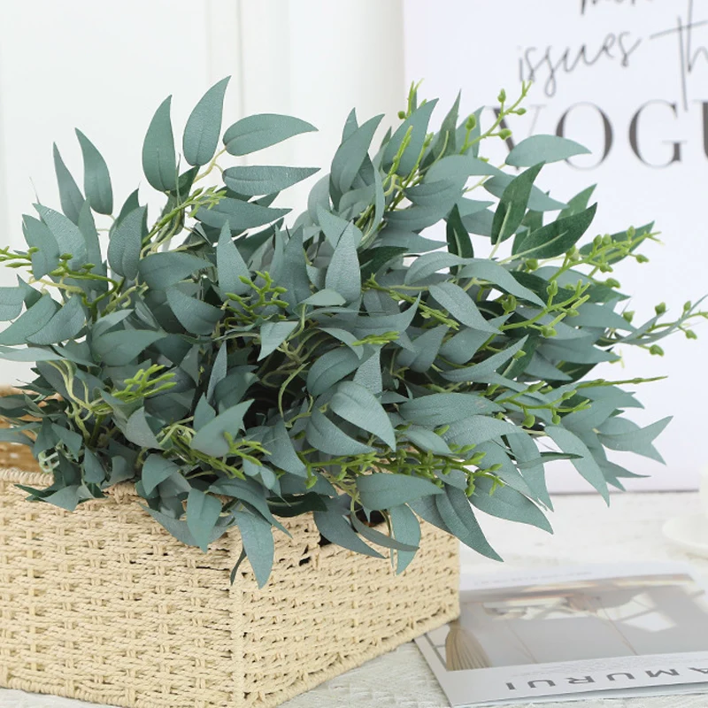 Искусственная ивовая веточка 5 ветвей акриловая плетеная модная зеленая для