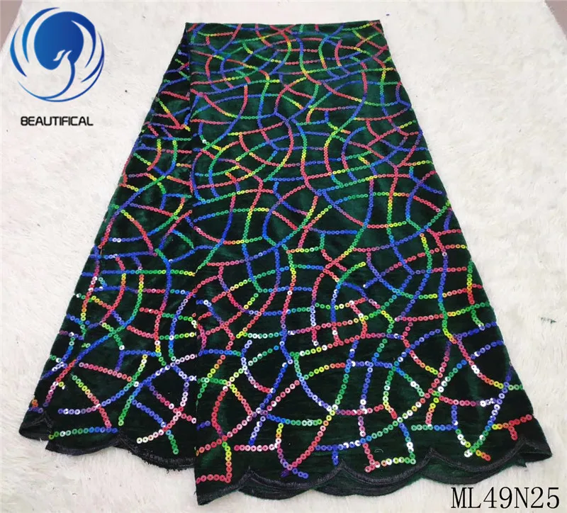 

Beautifical african lace fabrics 2019 New Flannel fabrics with multicolor sequins 5yards nigerian flannel fabrics ML49N25