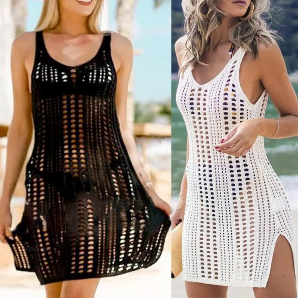 

Sexy Women See Through Knit Hollow Out Anti UV Cover Up Swimwear Beach Dress