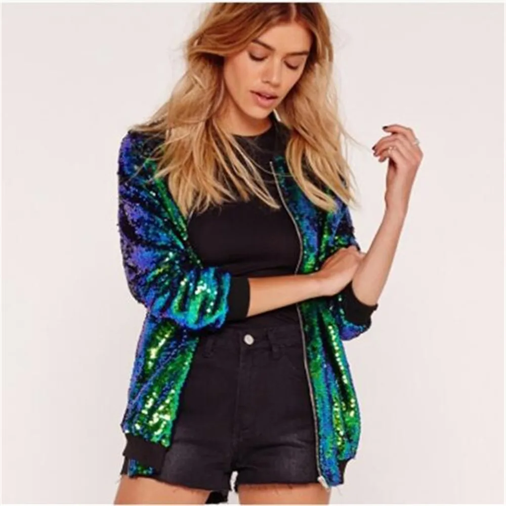 

Spring Autumn New Casual Women's Autumn Sequined Jacket European American Loose Baseball Uniform Coat Cothes