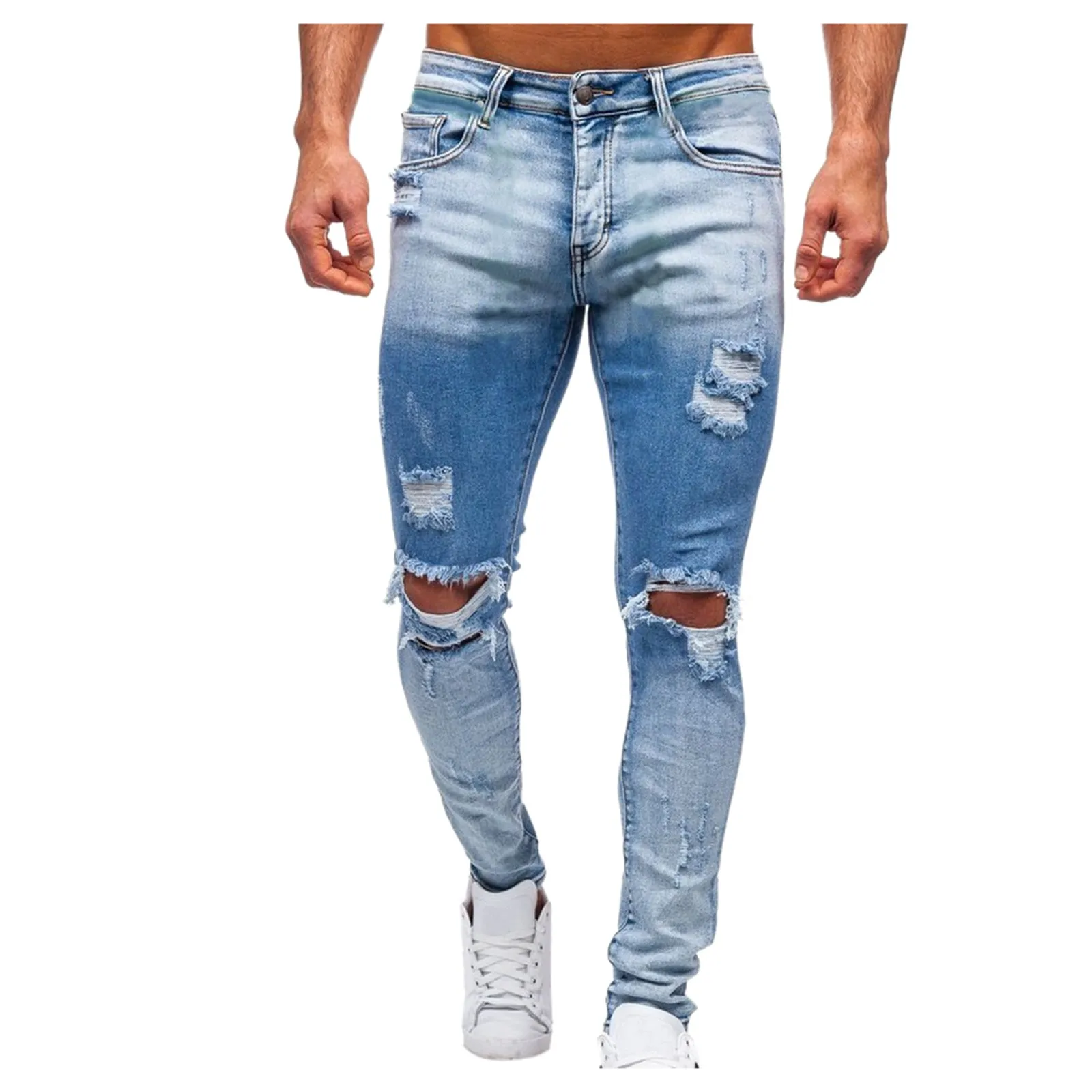 

Мужские повседневные джинсовые брюки на молнии, с открытой планкой, с водной росписью, прямые джинсы с дырками, тканые облегающие модные брю...