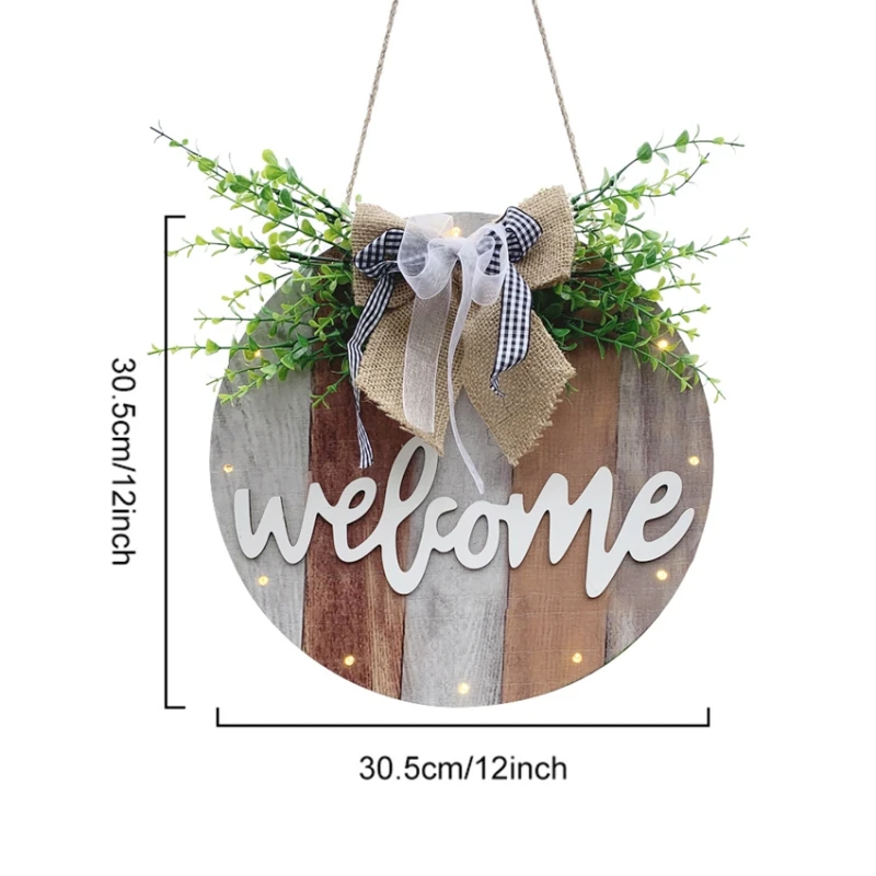 

Round Wooden Listing Welcome Sign Front Door Decoration Christmas Restaurant Family Outdoor Wreath Welcomes Decoration