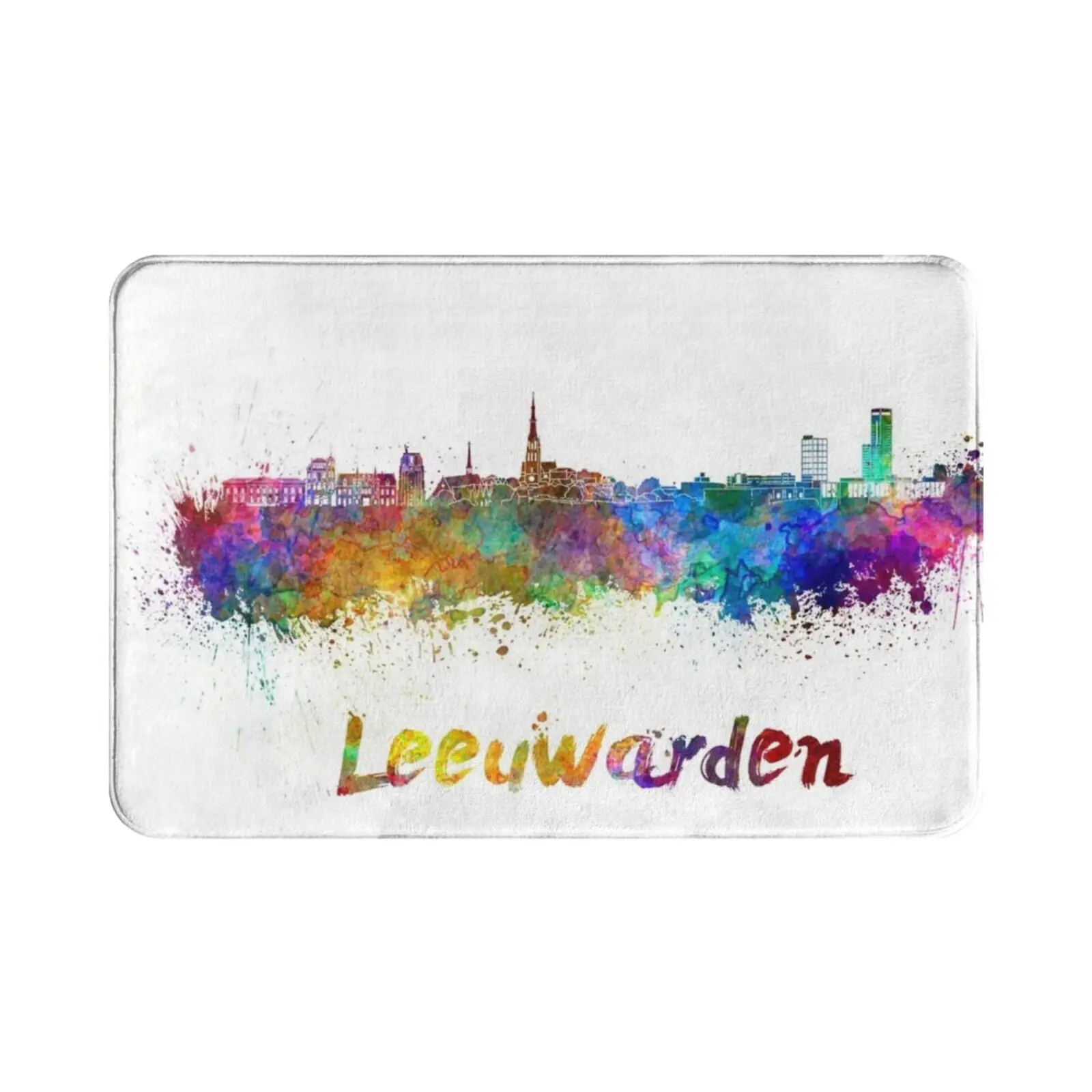 Коврик Leeuwarden с акварелью Мягкий Нескользящий ковер рисунком Skyline In Нидерланды
