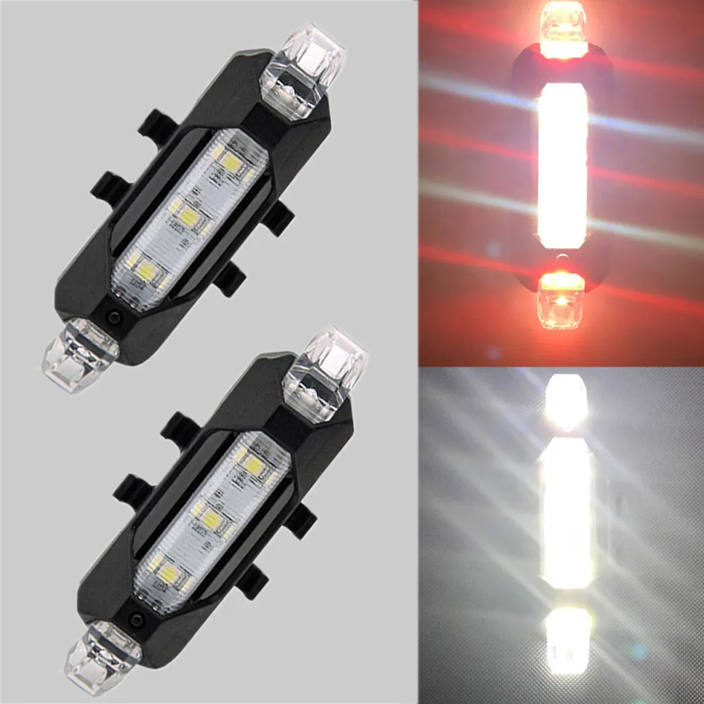 white add red white Zacro 2 шт. велосипедные фары 3 режима Led велосипед Предупреждение портативный свет USB Перезаряжаемый 1 комбо задний фонарь - Цвет: white add red white