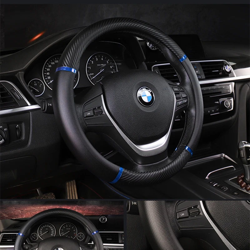 

Universal Car PU Leather Steering-Wheel Covers Anti-slip Skidproof Durable 38CM/15" Dynamic Fibre Handmade Steering Wheel Cover