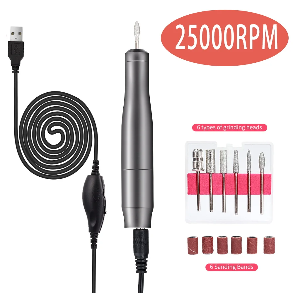 

25000RPM Electric Nail Drill Manicure Machine 12W Pedicure Equipment Nail Machine Stainless Steel Handle Accessories Nail Tools