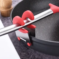 1pcs stainless steel pot side clips anti scalding spoon holder kitchen gadgets rubber convenient kitchen tools