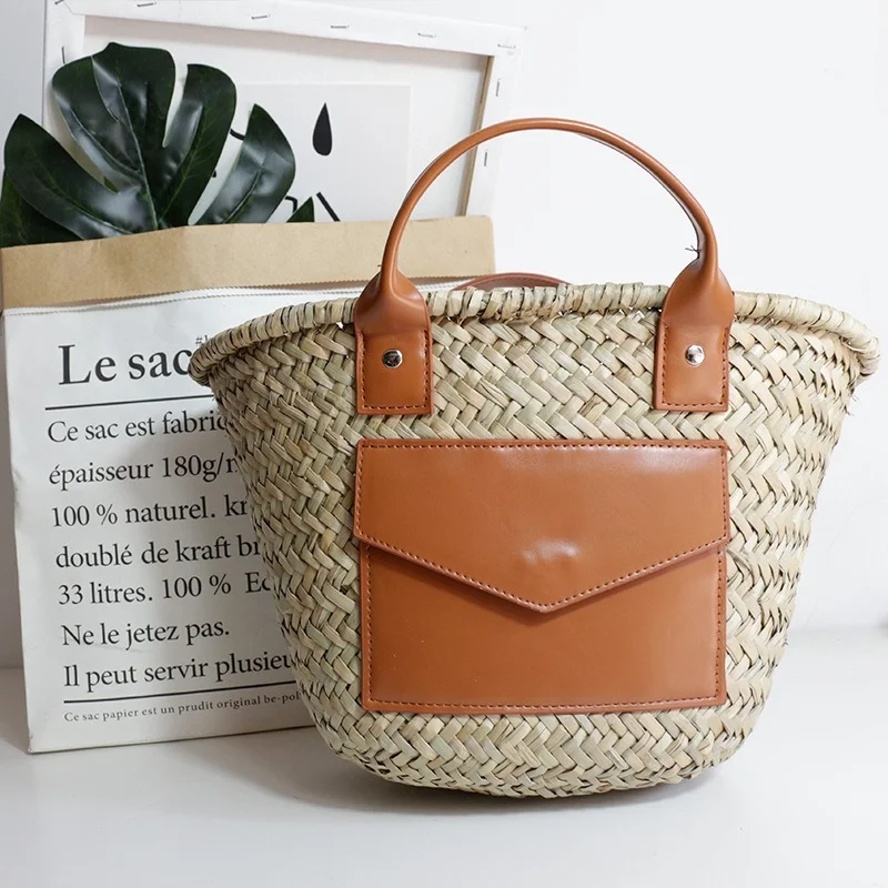 Diagonal Portable Women's Straw Bag Wind Beach Holiday Bag Big Pocket Purses and Handbags Luxury