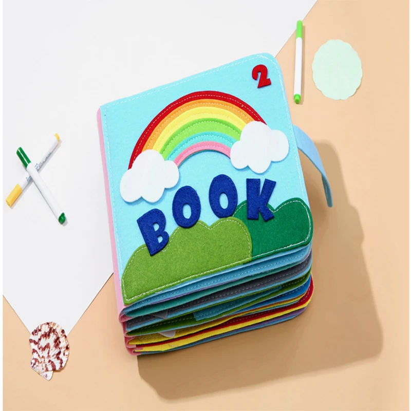 Montessori-Libro de tela de arco&iacute;ris 3D para beb&eacute;, Educaci&oacute;n Temprana, tablero de actividades, libro silencioso, aprendizaje de Vida B&aacute;sica, desarrollo de habilidades-1
