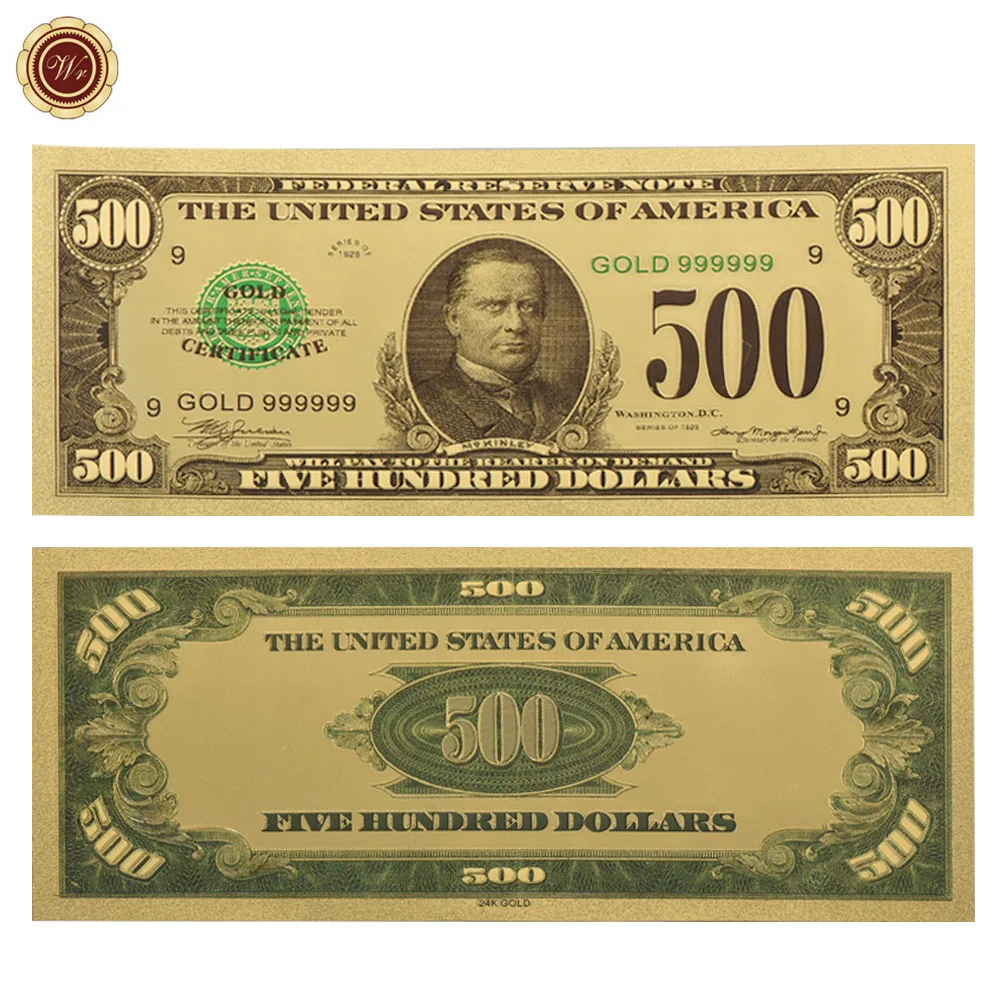 Позолоченные банкнот США 500 долларов Бумага деньги декорации Цветной Поддельные - Фото №1