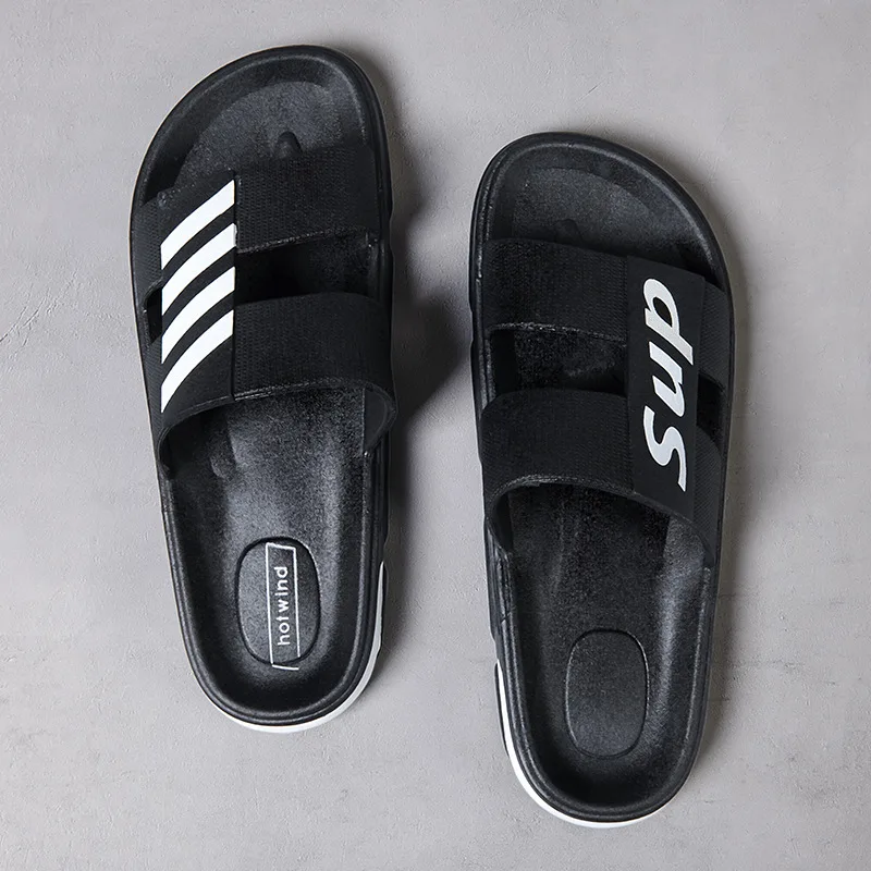 

Men Slippers EVA Non-slip Outdoor Beach Flip Flops 2021 Summer Casual Shoes Slides Black Sandal Plus Size Male Footwear 2 strip