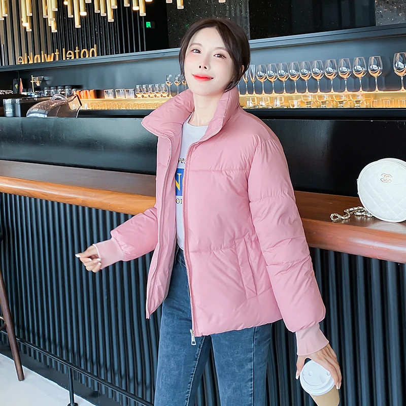 

Woman's Stand Collar Solid Cotton Padded Jacket Female Thick Warm Puff Coat Casual Short Style Ladies Zipper Jackets