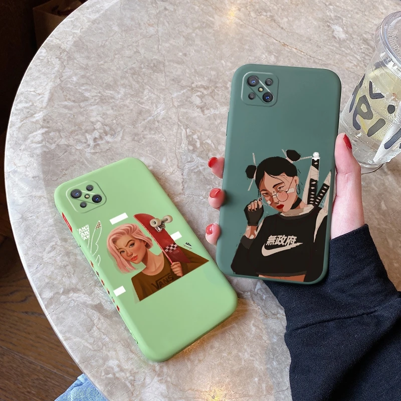 

For OPPO A77 A79 A83 A91 A92 A92S A94 4G A94 5G casing with Tide card character Back Cover Anti falling silica gel case