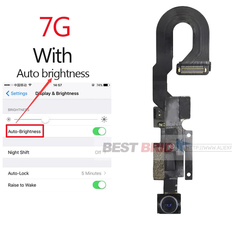 1 шт., маленькая фронтальная камера для iPhone 7 Plus, светильник с датчиком приближения, гибкий кабель для замены камеры - Цвет: 7G with brightness