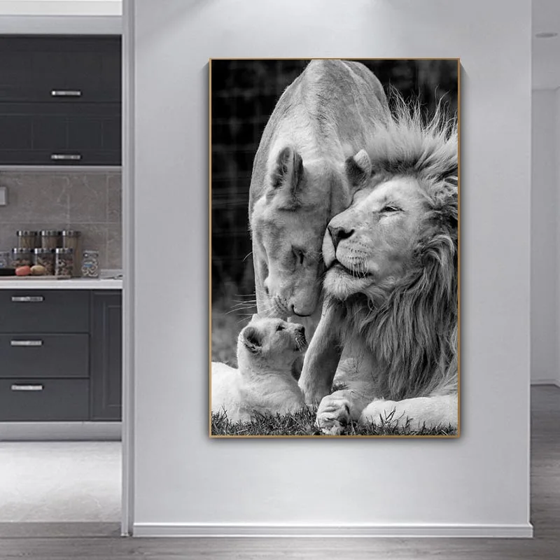 

African Lions Family Black And White Canvas Art Posters And Prints Animals Canvas Paintings On the Wall Art Pictures Home Decor