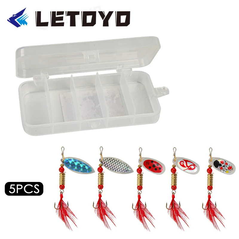 

LETOYO 5Pcs/Box 5g Rotating Sequin Bait Boxed Spoon Kit Lure Artificial Spinner Hard Baits For Bass Trout Perch Pike