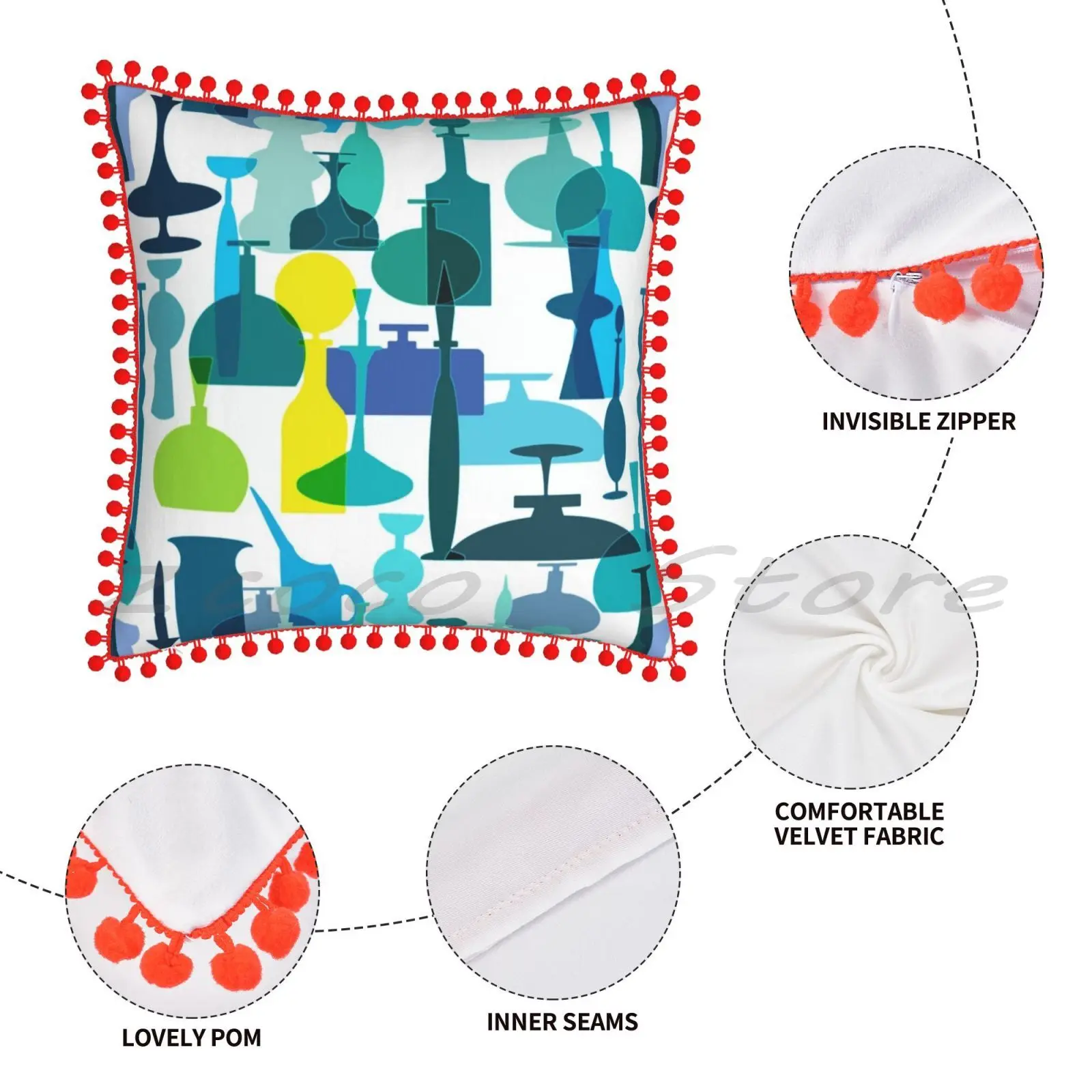 Наволочка из льняной плюшевой ткани среднего века с современным стеклянным