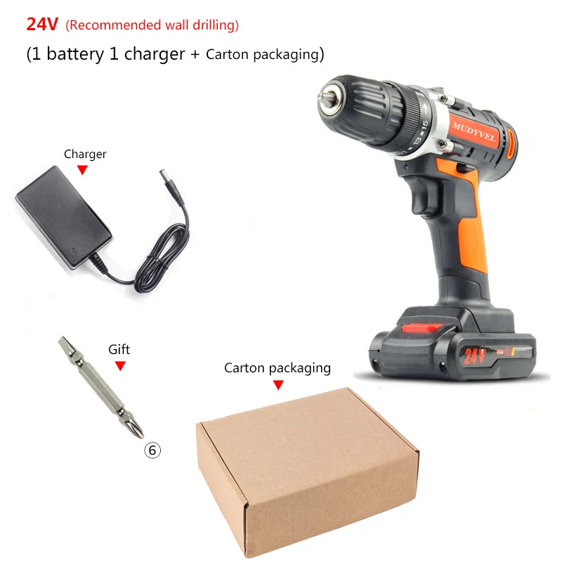 24V Cordless Drill 12V 16.8V 24V Optional 3/8 inch 2 speed Power Tools Flexible shaft Screwdriver Dremel Rechargeable - Цвет: 24V