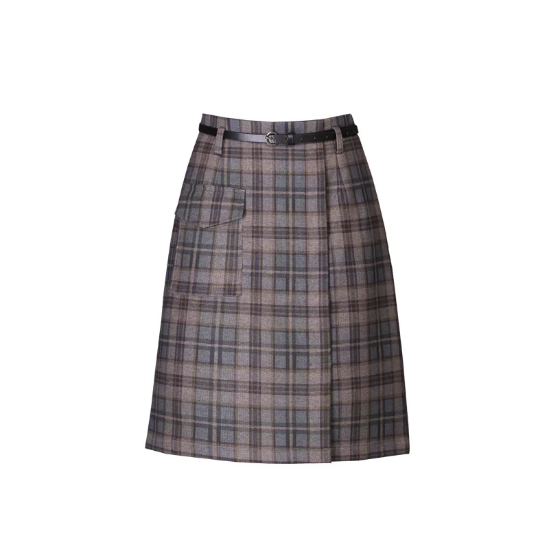 

Autumn & Winter New High-waisted Thin Western-style Plaid Bag Hip Skirt Casual Simple All-match Women A-line Skirt Free Shipping