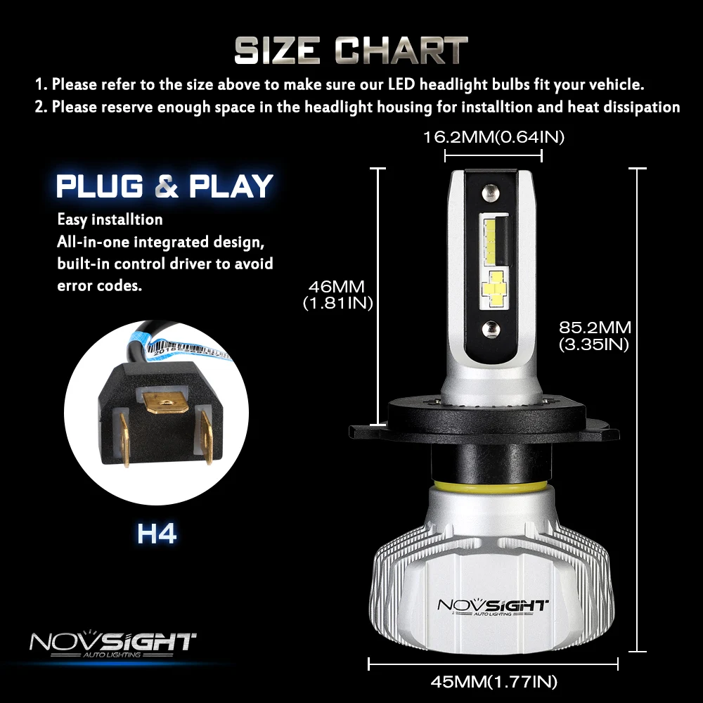 Светодиодные фары NOVSIGHT для мотоциклов головсветильник ры H7 H4 Moto 10 000 лм 6500K 12 В 24